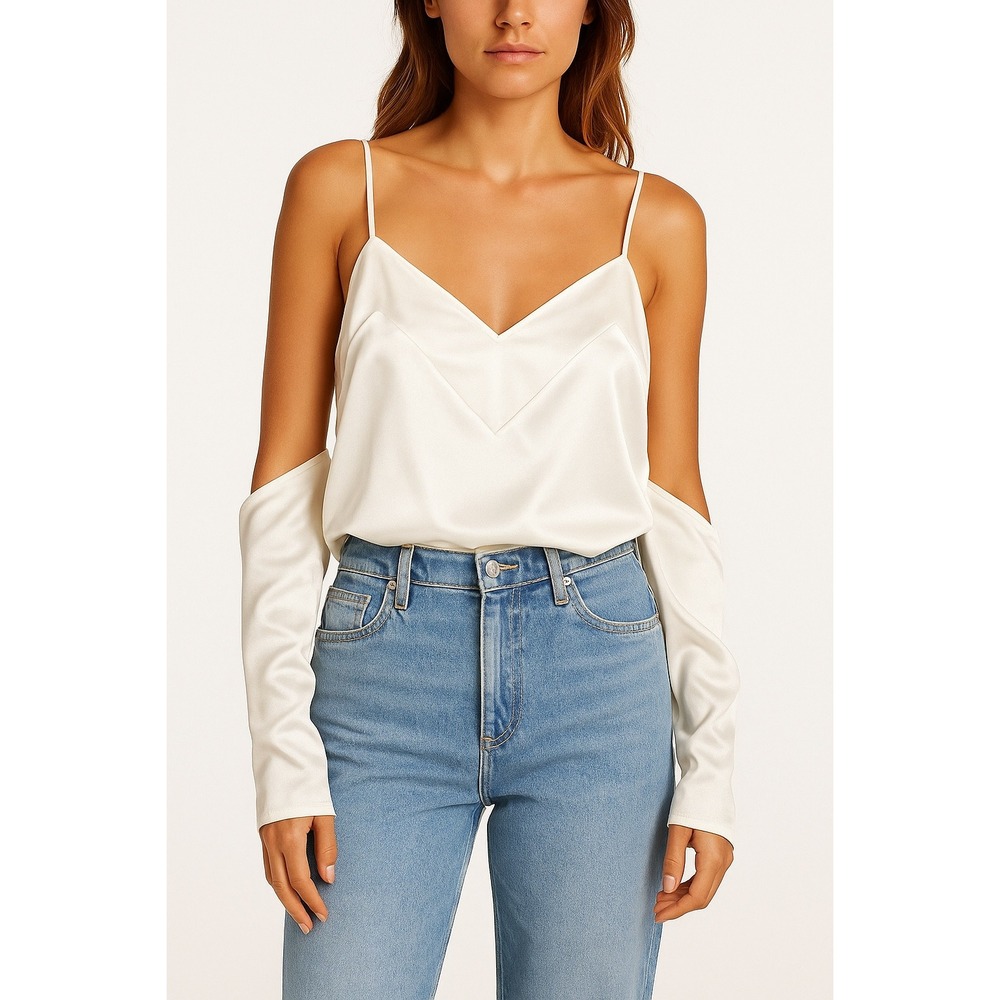 Maurie & Eve White Cold Shoulder Long Sleeve Satin Cami‎ Top